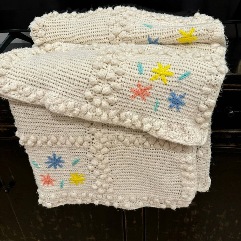 Handmade Crochet Blanket with Colorful Accents